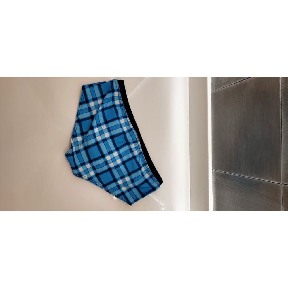 AussieBum Swim Brief Men's XS Blue Plaid Pool Party Gay Low Rise Contour Pouch - Picture 7 of 8